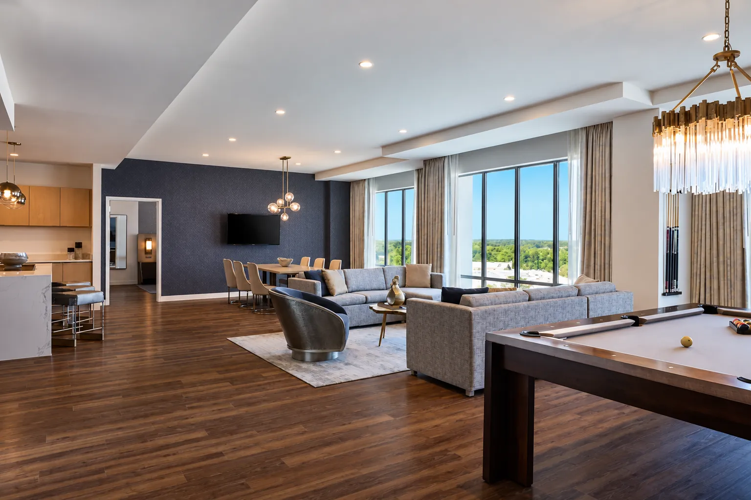 The Westin Raleigh-Durham Airport presidential suite with a lounge and pool table